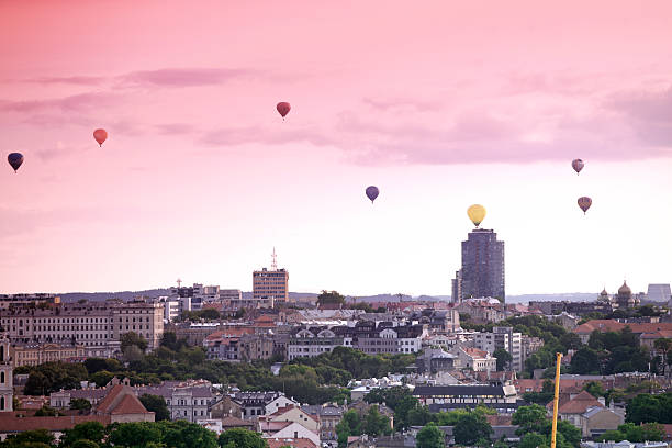 istock Vilnius Old town from its hills with air balloons, Lithuania 526085795