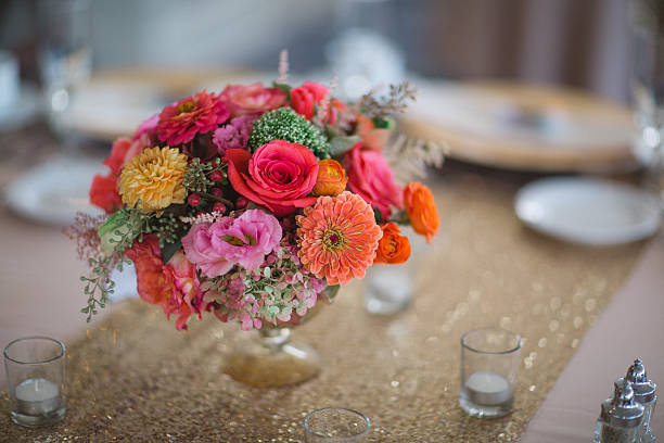 istock Wedding Reception Tables with Floral Centerpieces 526088257