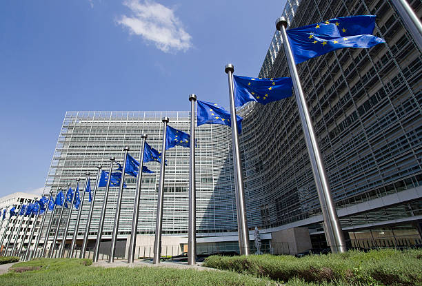 flagi unii europejskiej w brukseli - berlaymont building zdjęcia i obrazy z banku zdjęć