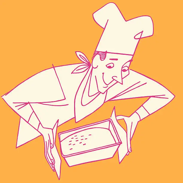 Vector illustration of Chef Holding a Loaf Pan