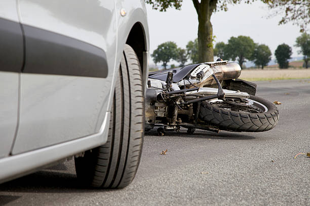 Motorcycle Accident Accident with a Car and a motorbike motorcycle racing stock pictures, royalty-free photos & images