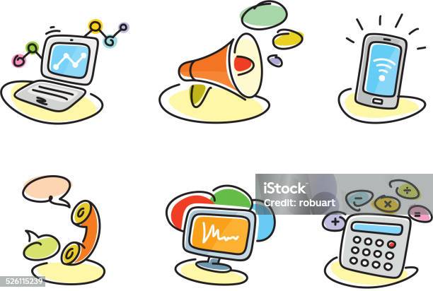 Electronic Device Icons In Cartoon Style Stock Illustration - Download Image Now - Black Color, Business, Calculator