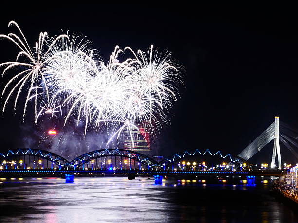 istock Fireworks in Big Eeuropean city Riga 526115345