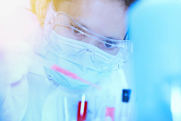 istock Scientist with laboratory ,eyes focus background and concept. 526125048