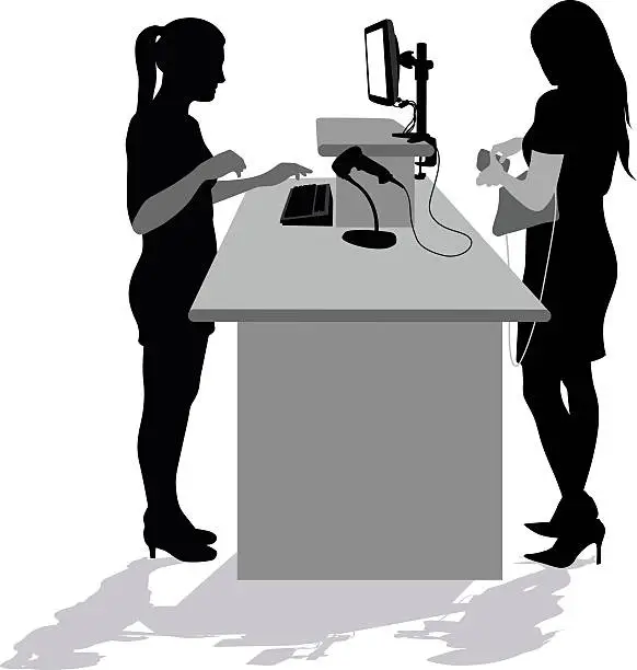 Vector illustration of Checkout Computer Silhouette