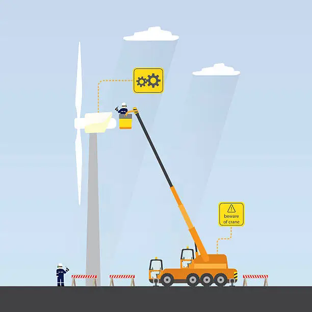 Vector illustration of maintenance wind turbine
