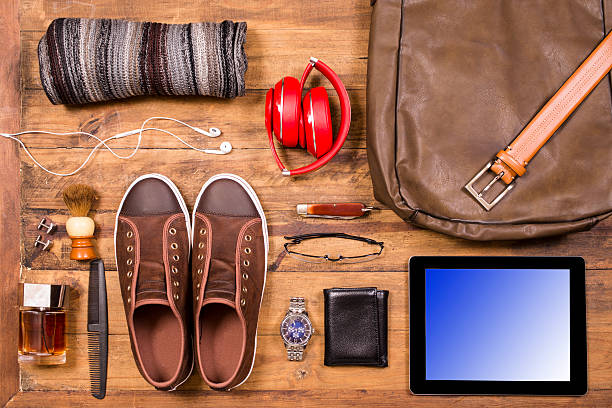 istock Men's accessories organized on table.  No people.  Knolling. 526127996