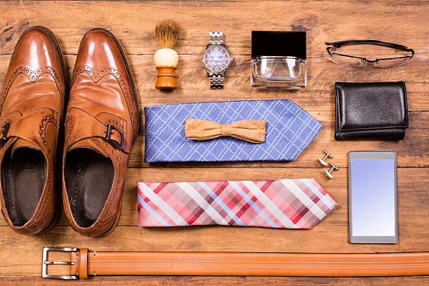 istock Men's accessories organized on table.  No people.  Knolling. 526129254
