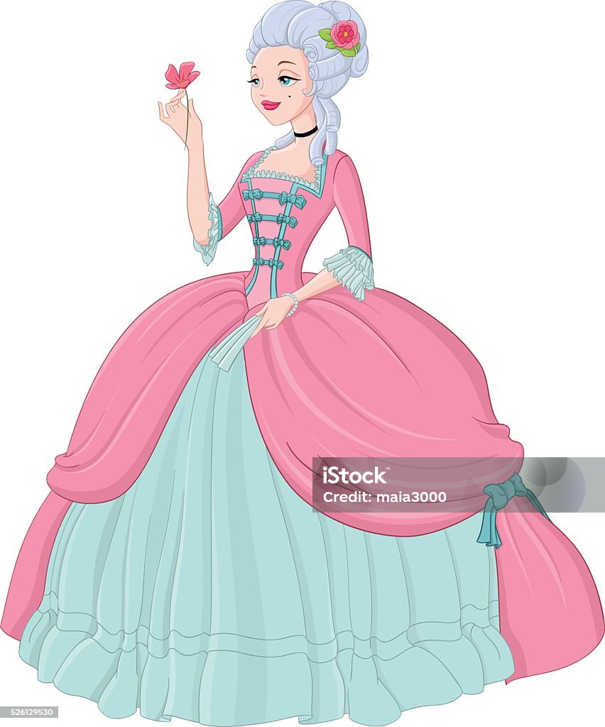 Rococo lady in pink dress. Vector illustration. Rococo lady in pink dress. Vector illustration isolated on white background. Marie Antoinette stock vector
