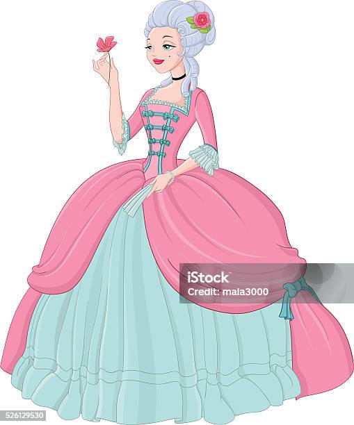 Rococo Lady In Pink Dress Vector Illustration Stock Illustration - Download Image Now - Marie Antoinette, Illustration, Baroque Style