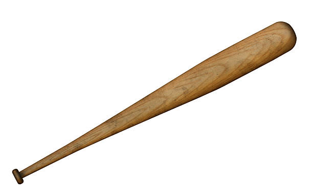 An old traditional wooden and rugged baseball bat isolated on white background. Can also be used for softball.