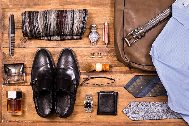 istock Men's accessories organized on table.  No people.  Knolling. 526130092