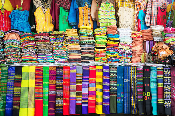 istock Colorful clothing on a stall in Myanmar 526130618