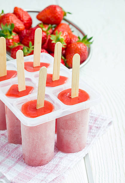 istock Homemade popsicles with strawberry, copy space 526132650