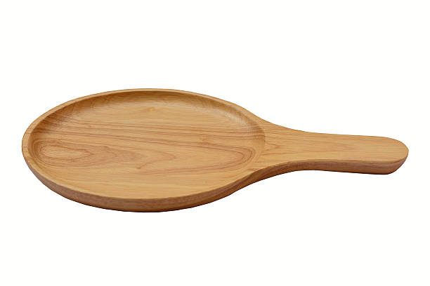 istock Close up empty wooden dish isolated on white background 526133166