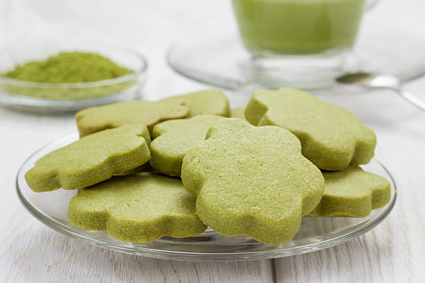 Homemade matcha green tea shortbread cookies