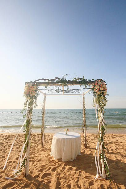 istock Wedding ceremony dining place on the beach 526134328