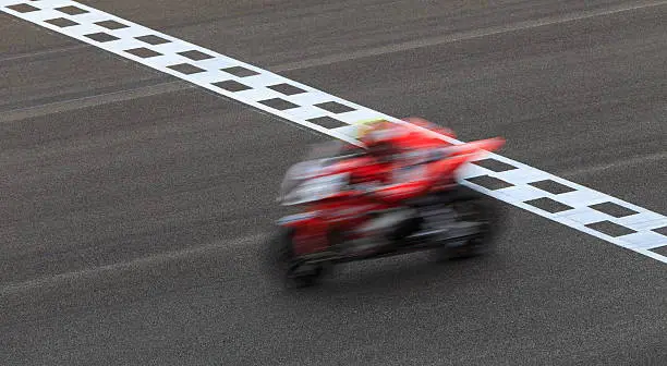 Superbike Crossing Checkered Finish Line, Blur