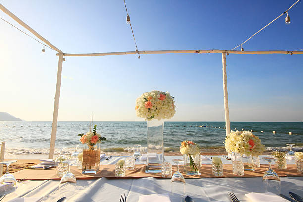 istock Wedding ceremony dining place on the beach 526134690