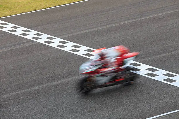 Superbike Crossing Checkered Finish Line, Blur