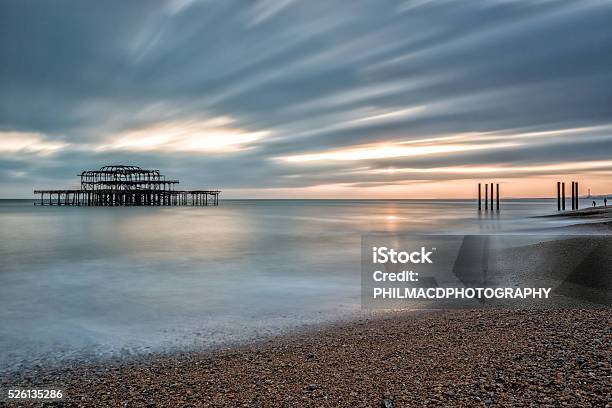 The Old West Pier Brighton Stock Photo - Download Image Now - Brighton - England, Beach, Coastal Feature