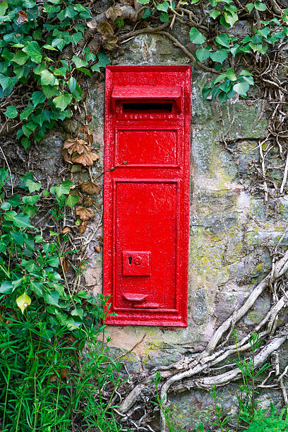 istock traditional old English red postbox mounted in stone wall. 526137022
