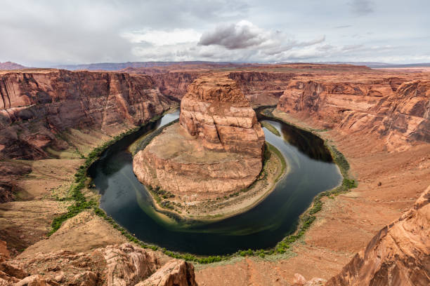 Scenic view over Arizona Horseshoe Bend - Horseshoe Canyon with Colorado River in Glen Canyon from above. Page, Arizona, USA.