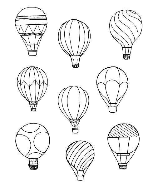 illustrazioni stock, clip art, cartoni animati e icone di tendenza di bianco e nero di aria calda ballon nel cielo - hot air balloon