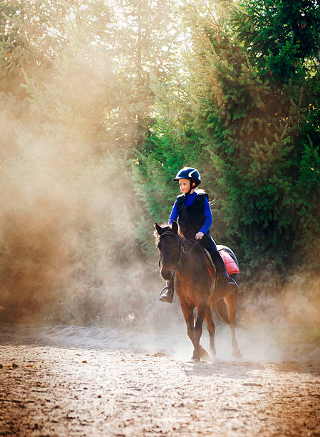 istock Girl and pony in dust 526145682