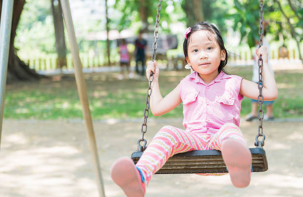 istock cute girl play swing seat 526147384