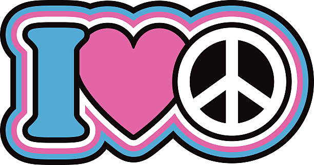I Heart Peace Retro-styled outlined icon design of the letter I, heart and peace symbol in pink, blue, black and white. blue letter i stock illustrations