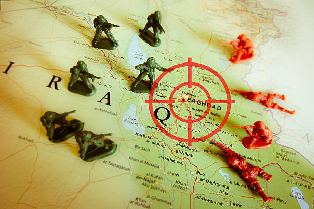 istock Red viewfinder over Baghdad, focus on Iraq war 526149476