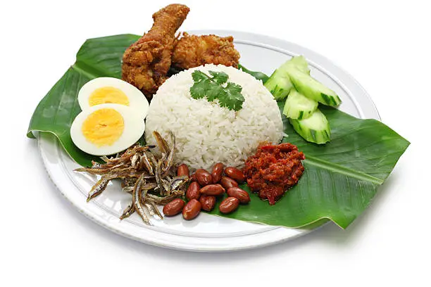 Photo of nasi lemak, coconut milk rice, malaysian cuisine