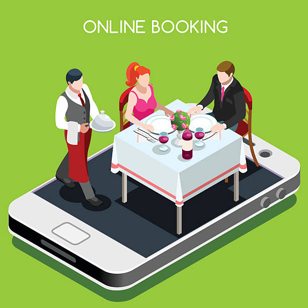 Online Booking Isometric People vector art illustration