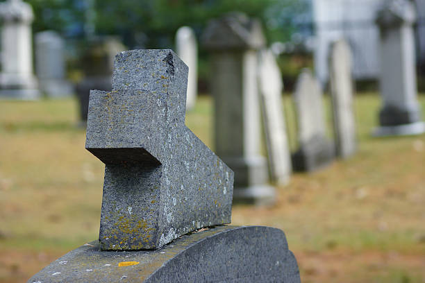 istock Tombstone Cross, Cemetery background 526150323