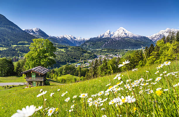idyllische landschaft der berge in den alpen - european alps germany landscaped spring stock-fotos und bilder