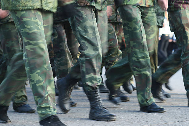 istock Soldiers parade boots feet 526152233
