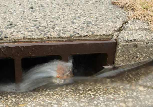 rain water draining into storm drain 