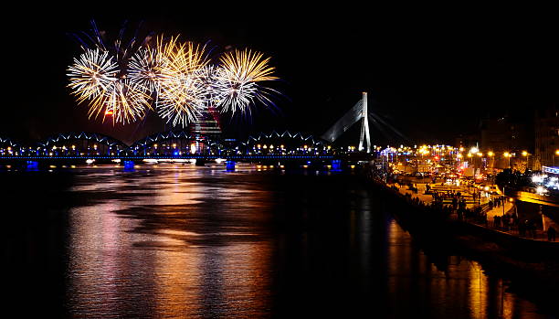 istock Fireworks in Big Eeuropean city Riga 526153589