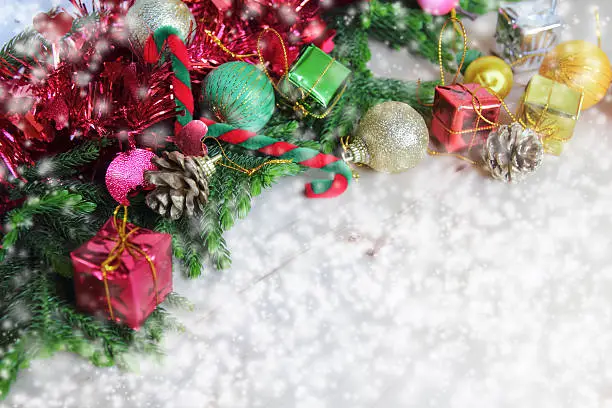 Christmas composition with snow and Christmas decoration