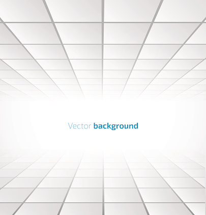 Abstract white tiled background with a perspective. Vector illustration