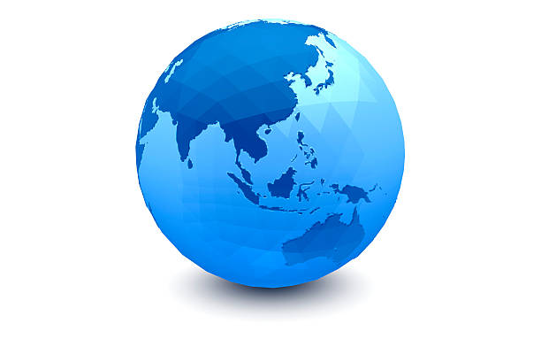 Blue Globe: Eastern Hemisphere  (faceted) Blue Globe: Eastern Hemisphere eastern hemisphere stock pictures, royalty-free photos & images
