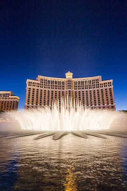 Exterior views of the Bellagio Casino Las Vegas, USA - September 8, 2015: Exterior views of the Bellagio Casino on the strip on September 8, 2015. The Bellagio is a famous and popular luxury casino with a big lake in front of it. bellagio stock pictures, royalty-free photos & images