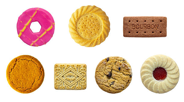 Biscuit Selection Biscuit selection all at correct scale to each other on a isolated white background with a clipping path custard stock pictures, royalty-free photos & images