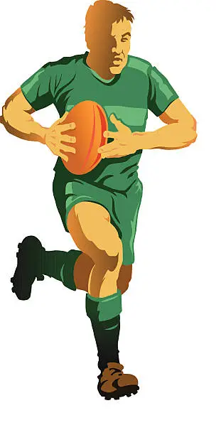 Vector illustration of Rugby Player Running to Score a Try