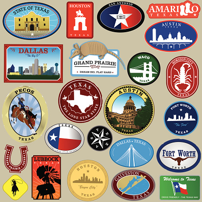 Series of Texas Decals with various landmarks and Texas related stuff.