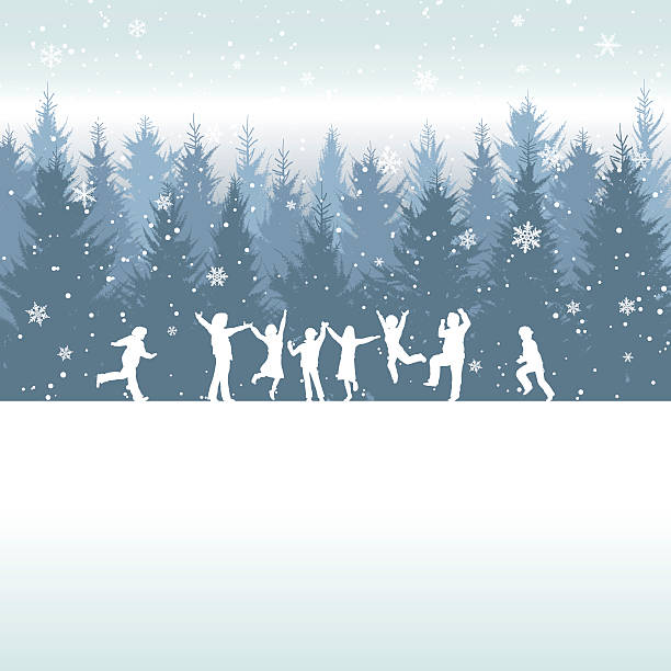 Winter backgrand[Happy children] This illustration is "Winter backgrand girl silouette forest illustration stock illustrations