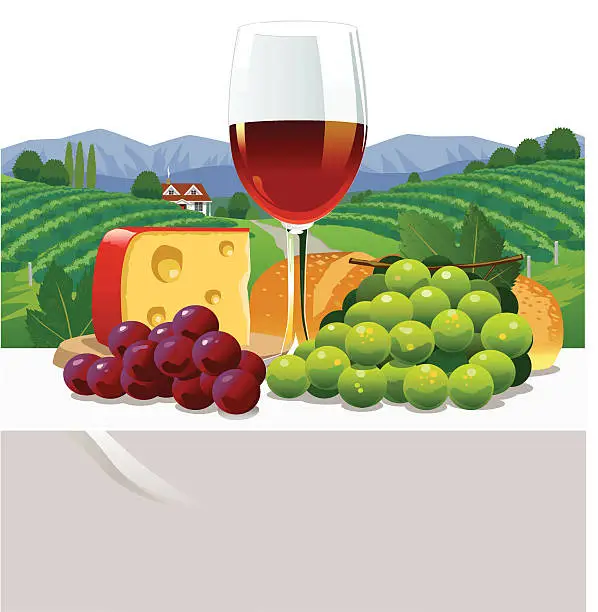 Vector illustration of Red Wine and Cheese