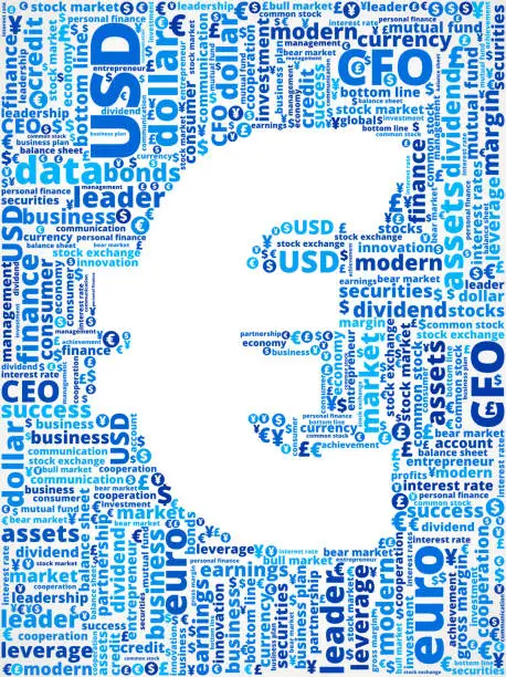 Vector illustration of Euro on Business and Finance Word Cloud
