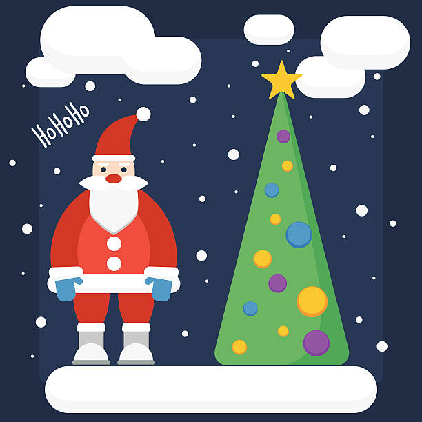 ilustraciones, imágenes clip art, dibujos animados e iconos de stock de fondo de historieta divertido con santa en colores de moda estilo plano - mirth